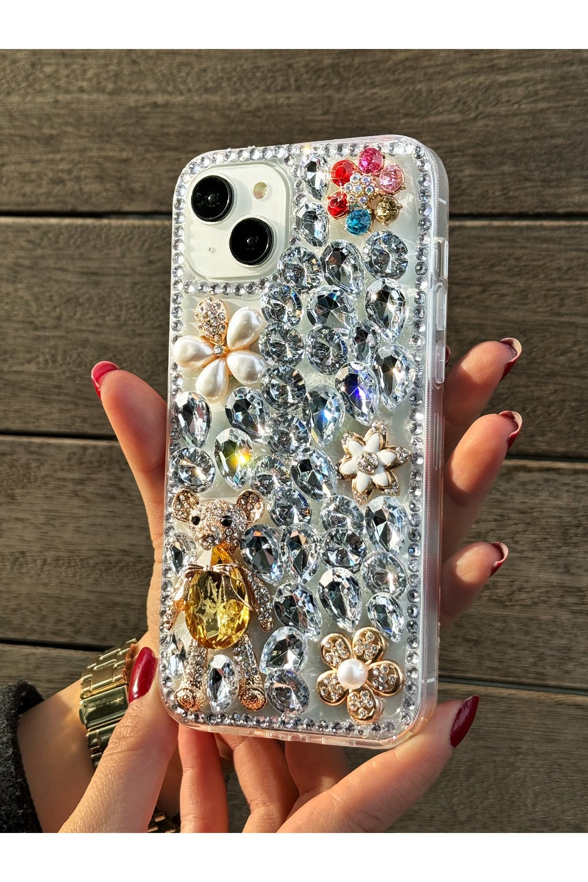 iPhone 15-14-13 Kılıf (3 MODEL İLE UYUMLUDUR) Ultra Lüx Renkli Damla Taşlı Özel Tasarım Kılıf