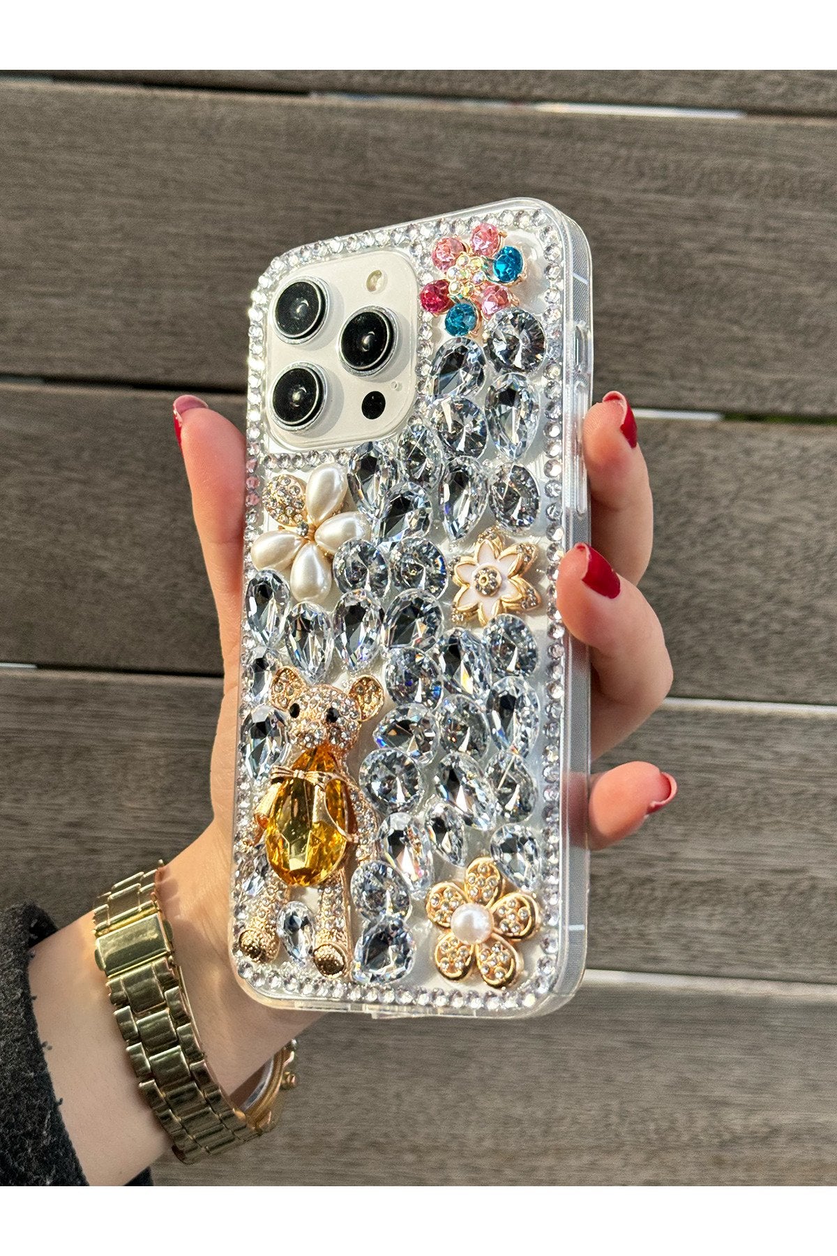 iPhone 14 Pro Max Kılıf (Sadece 14 Pro Max UYUMLUDUR) Ultra Lüx Damla Taşlı Özel Tasarım Kılıf