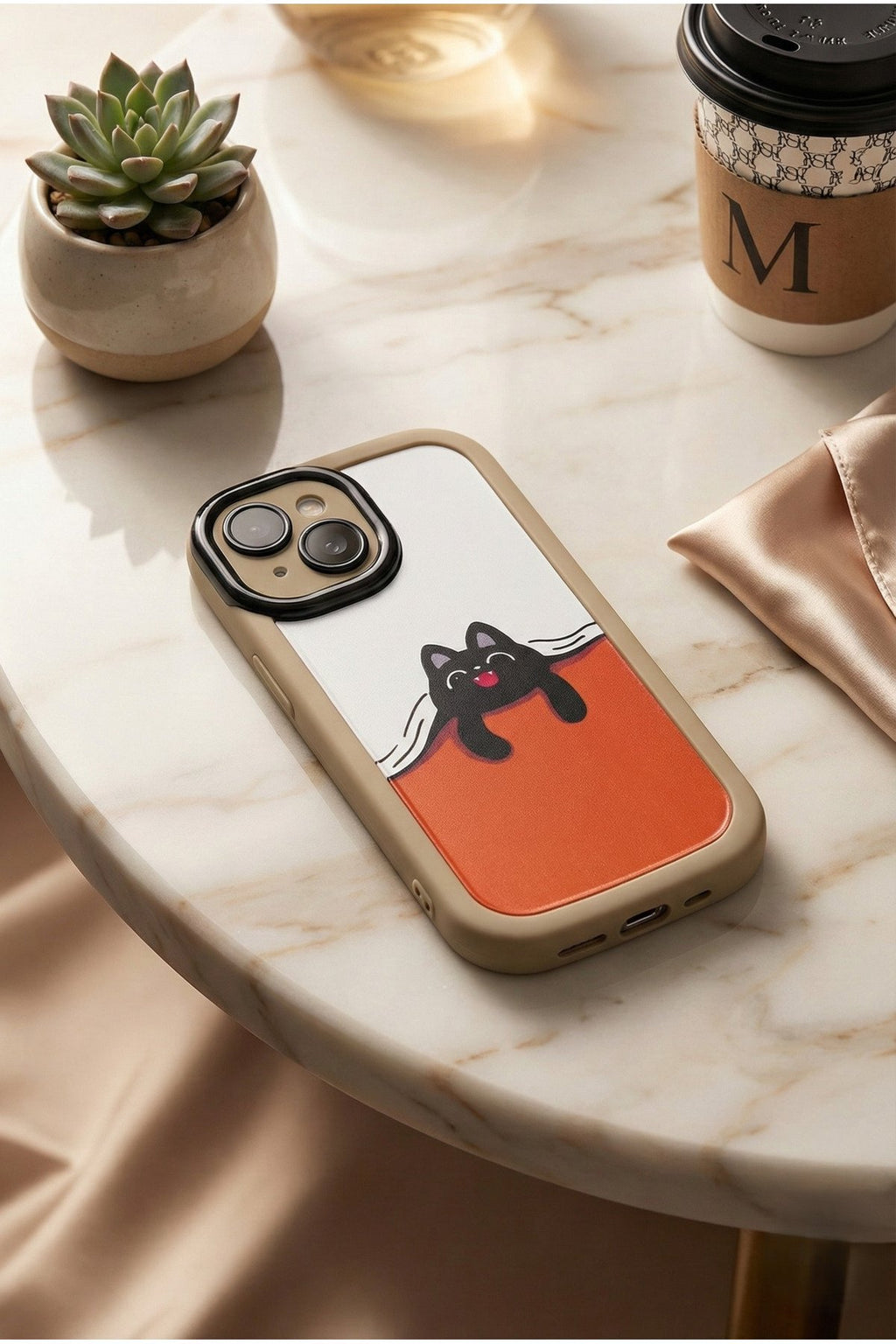 İphone 15 Uyumlu 3D Karakter Kedi Desenli Kamera Koruma Çerçeveli Darbe Engelleyici Kılıf