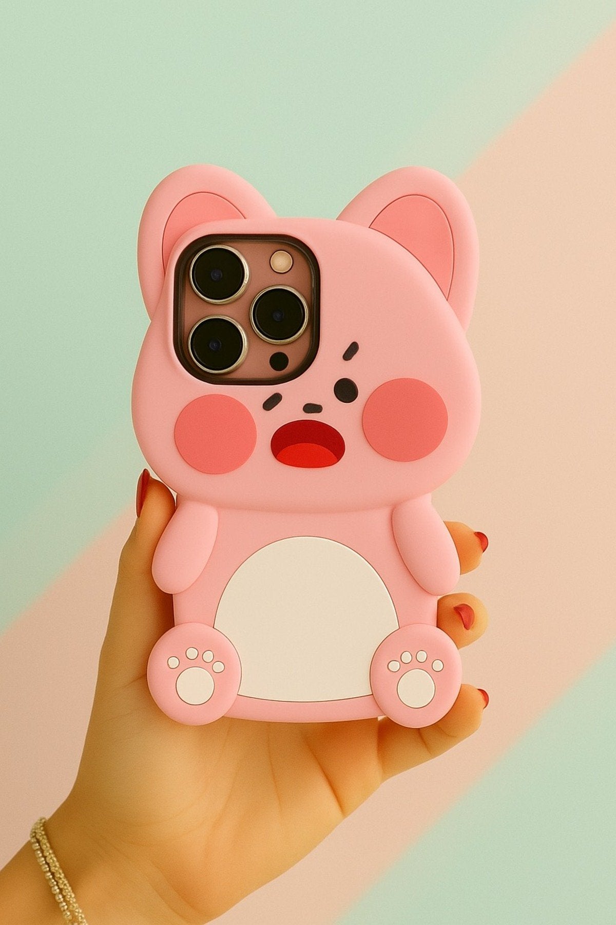 İphone 14 Pro Max Uyumlu 3D Sevimli Hayvan Karakterli Darbe Emici Premium Sararmaz Telefon Kılıfı