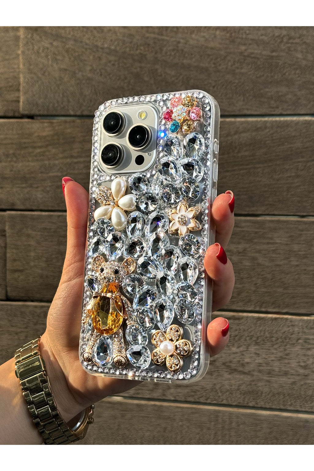 iPhone 15 Pro Kılıf (Sadece 15 Pro UYUMLUDUR) Ultra Lüx Renkli Damla Taşlı Özel Tasarım Kılıf