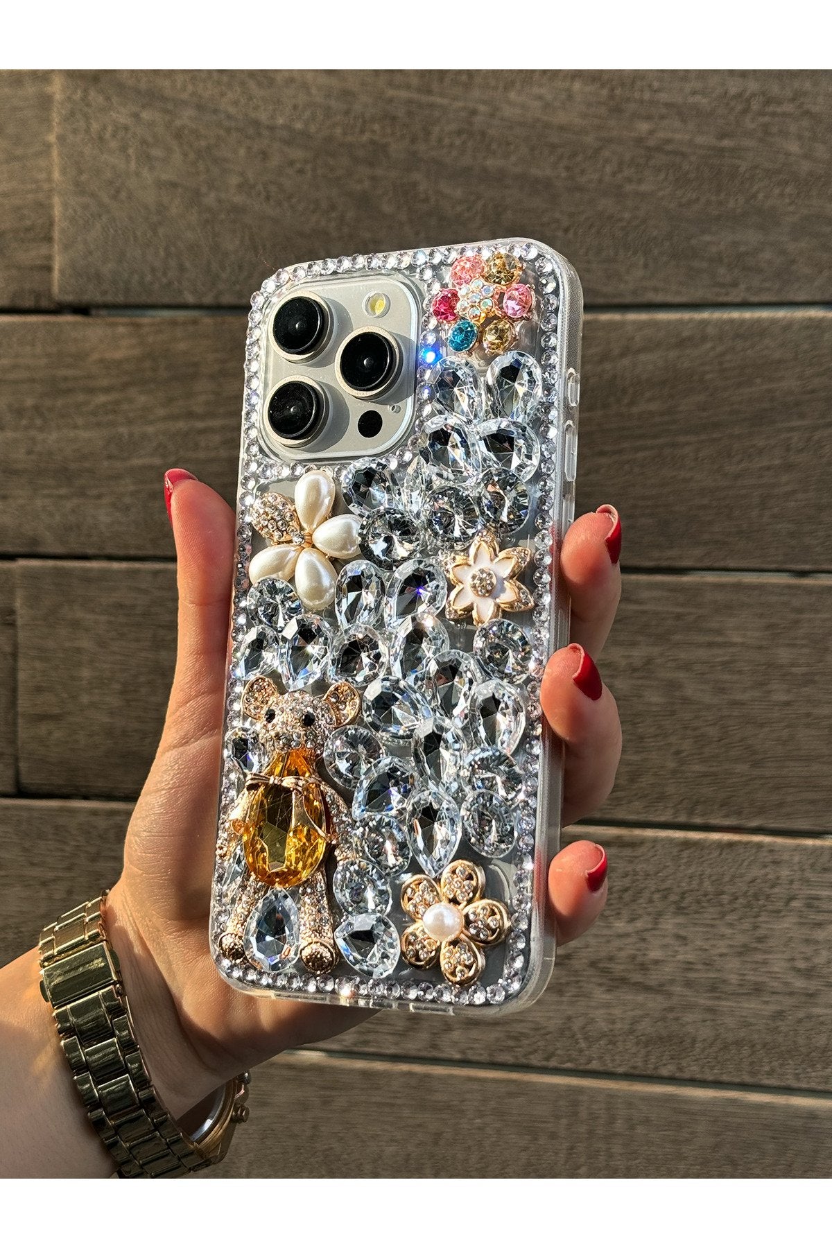 iPhone 15 Pro Kılıf (Sadece 15 Pro UYUMLUDUR) Ultra Lüx Renkli Damla Taşlı Özel Tasarım Kılıf