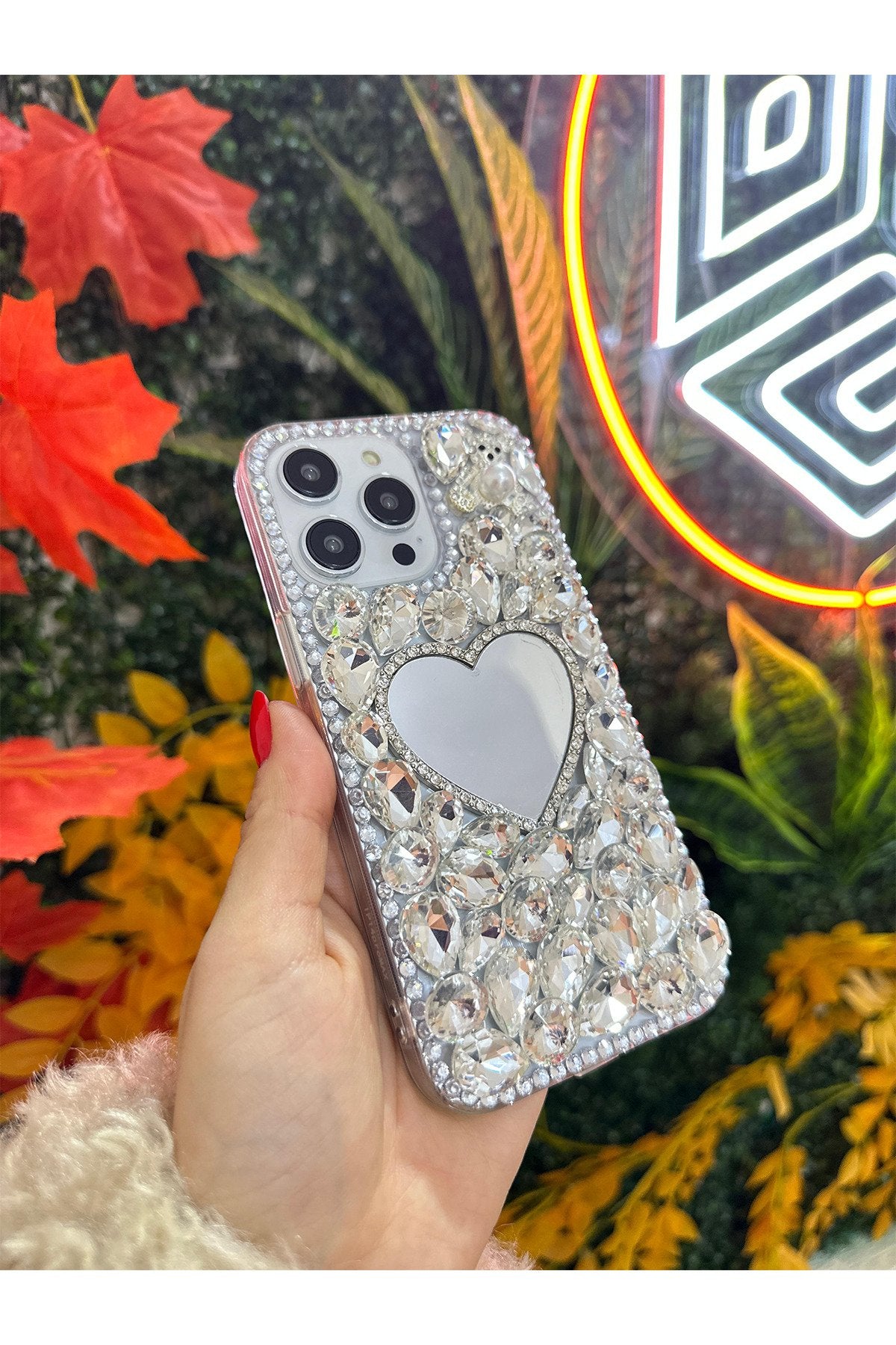 iPhone 13 Pro Uyumlu 3d Aynalı Ayıcık Karakterli Taşlı Koruyucu Premium Kılıf