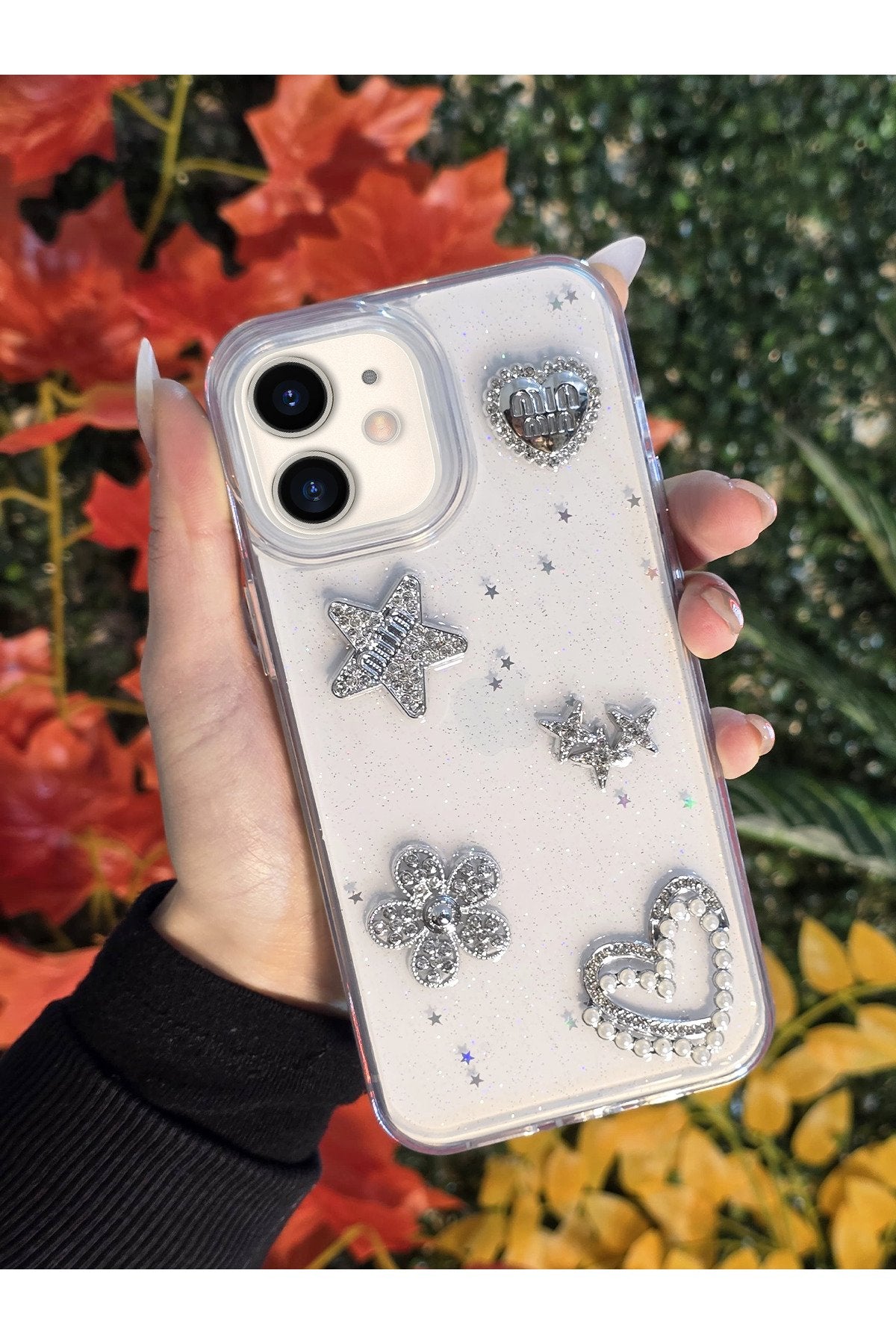 iPhone 12 Ve 12 Pro (2 Model) Uyumlu 3d Karakterli Taşlı Ve Simli Çift Katman Koruyucu Kılıf