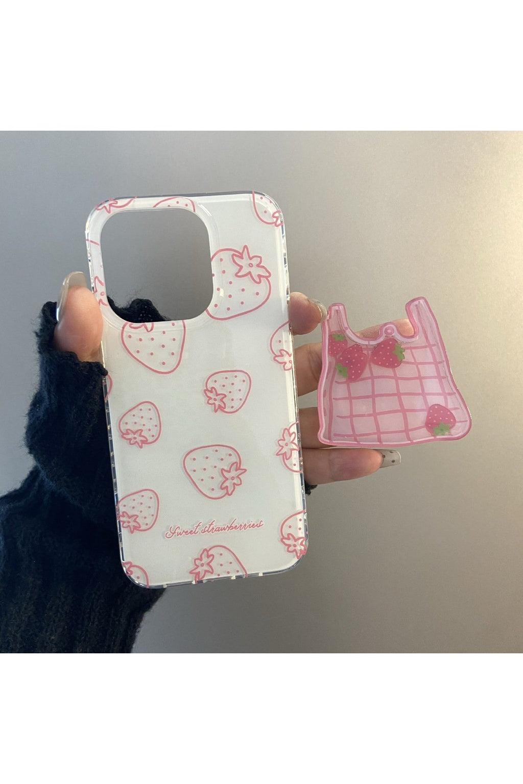 İphone 16 Plus Uyumlu Çilek Popsocket El Tutacağı Stress Çarklı 3 Boyutlu Süper Dizayn Kılıf