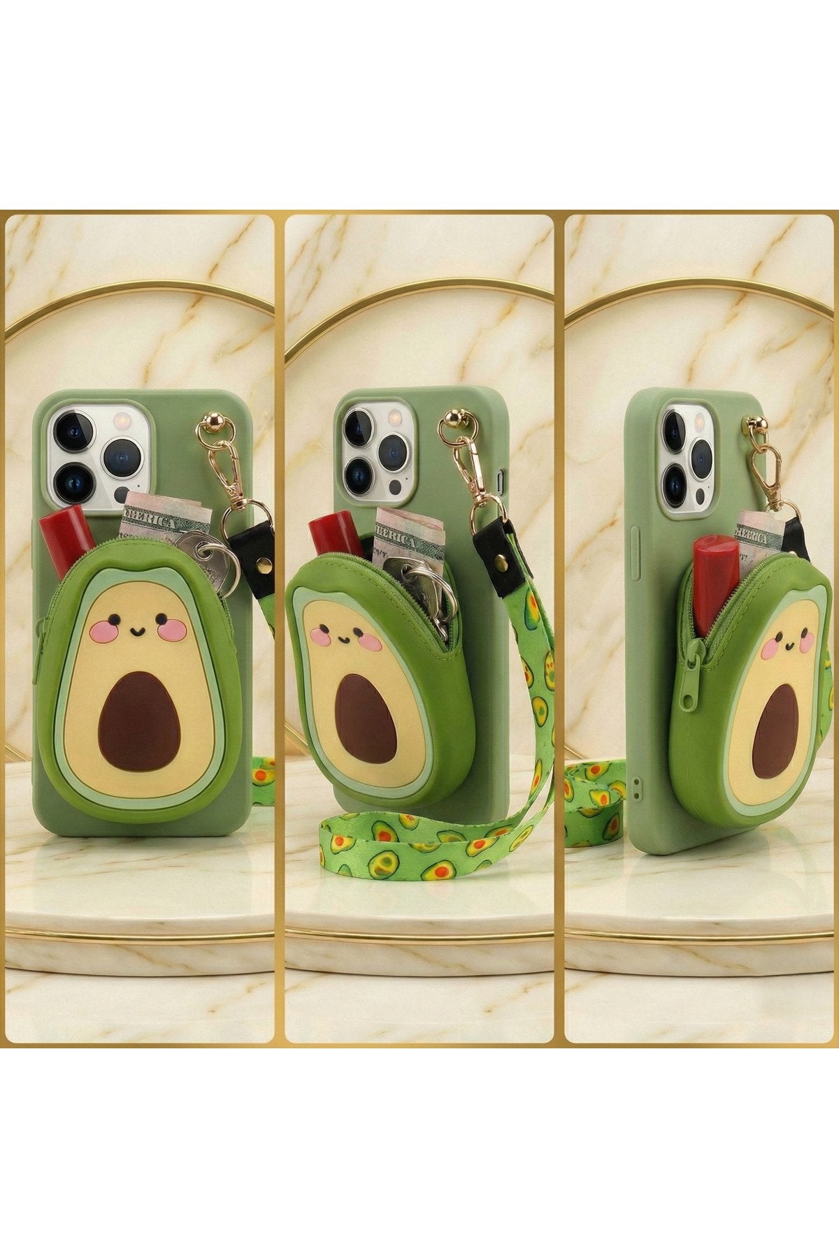 İphone 13 Pro Uyumlu Çantalı ve Boyun El Askı Aparatlı 3 Boyutlu Desenli Telefon Kılıfı