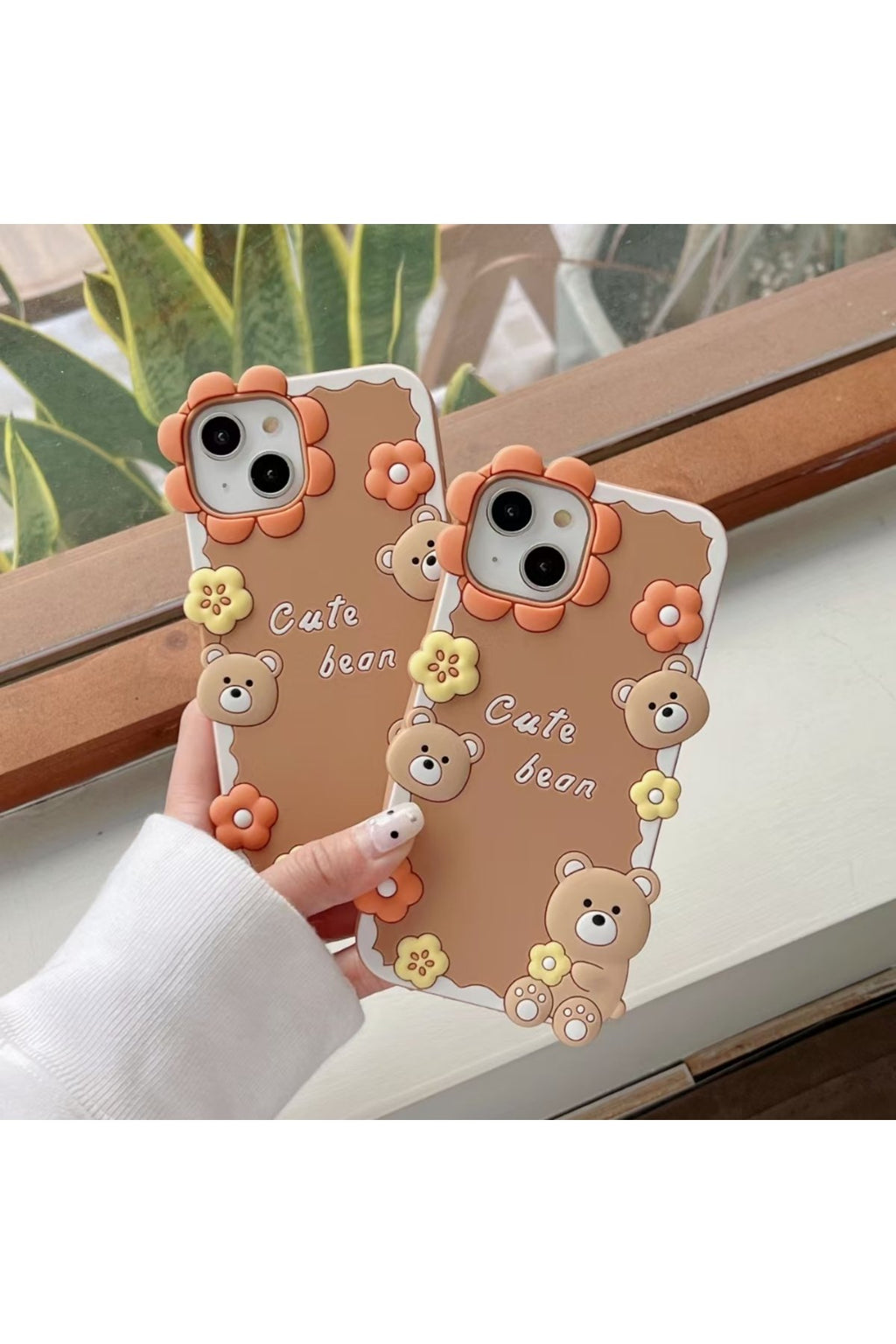 İphone 12 Uyumlu Sevimli Ayı ve Çiçek Desenli Darbe Emici Premium Lüx Kılıf