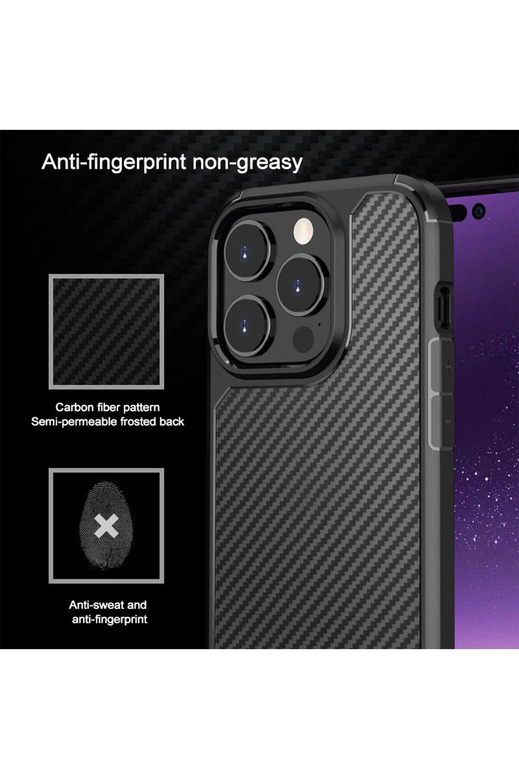 Iphone 14 Pro Kılıf Karbon Tasarım Darbe Emici Hologramlı Lüx