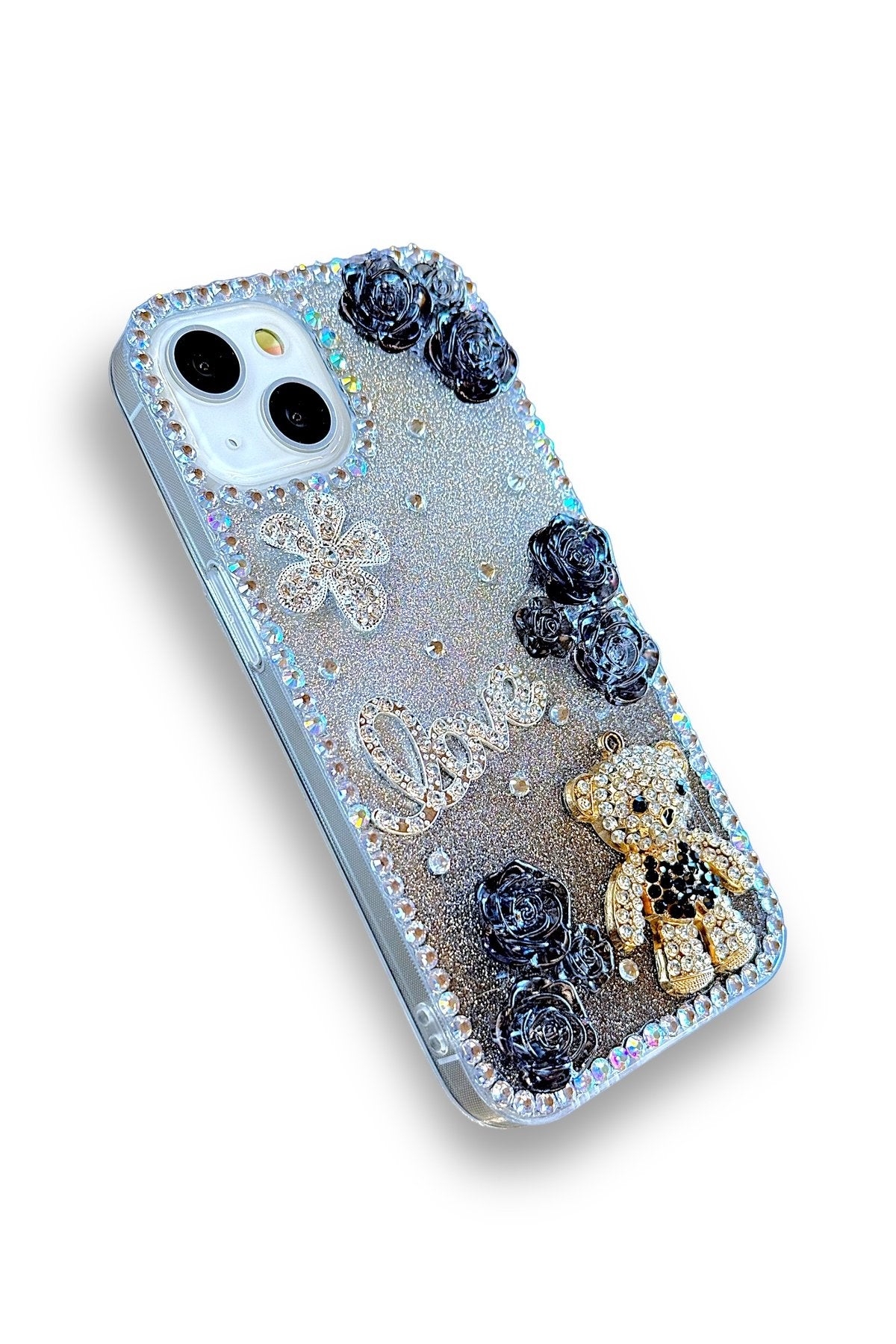İPhone 11 Uyumlu Kılıf 3d Ayıcık Çiçek Figürlü Ve Taşlı Darbe Emici Koruyucu Kılıf