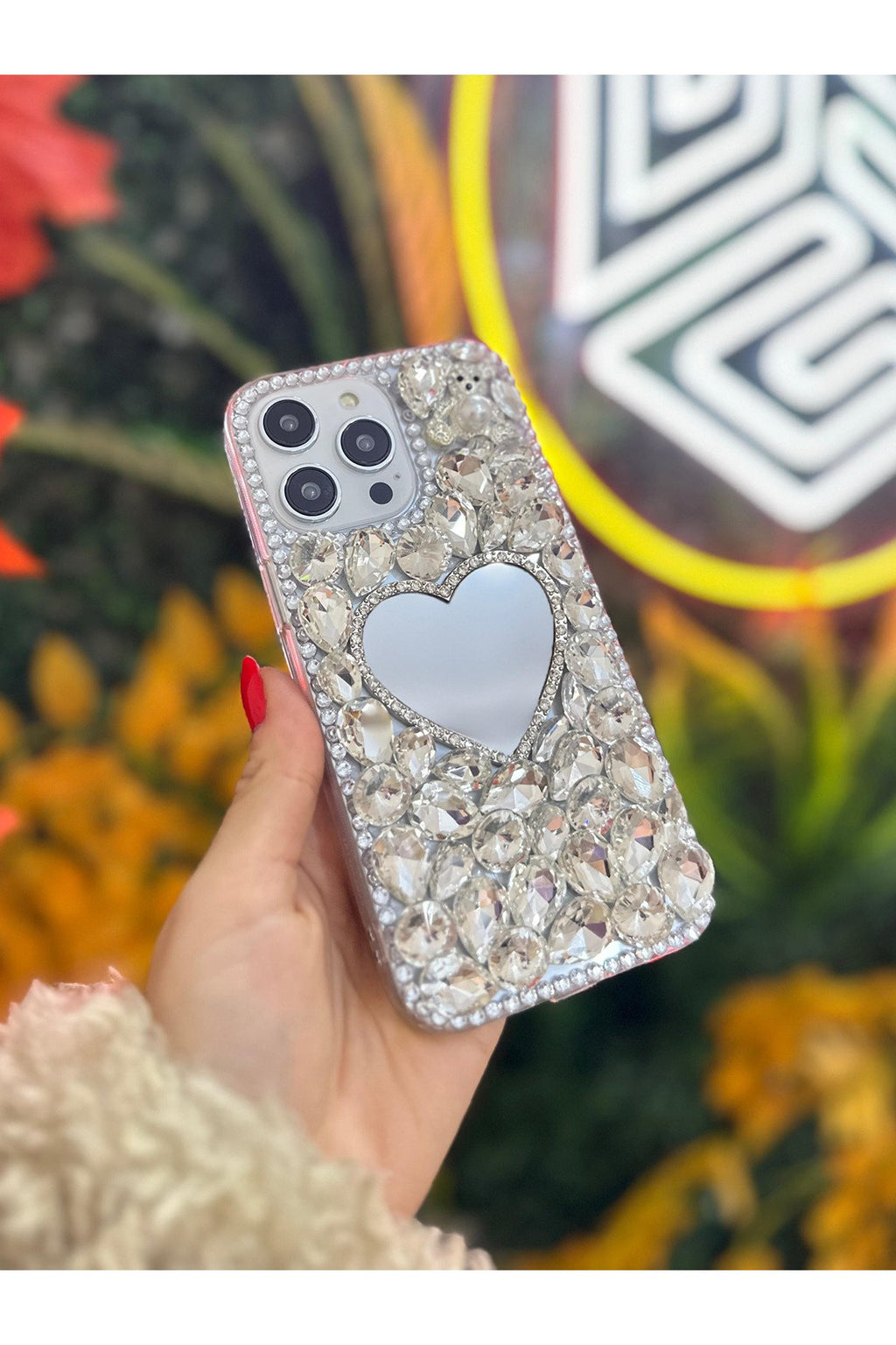 iPhone 12 Pro Max Uyumlu 3d Aynalı Ayıcık Karakterli Taşlı Koruyucu Premium Kılıf