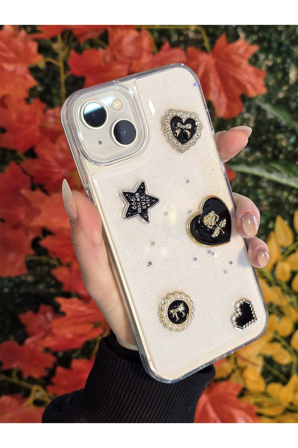 iPhone 13 14 Ve 15 (3 Model) Uyumlu 3d Karakterli Taşlı Ve Simli Çift Katman Koruyucu Kılıf