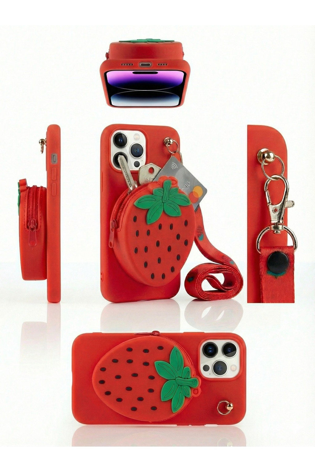 İphone 14 Pro Max Uyumlu Çantalı ve Boyun El Askı Aparatlı 3 Boyutlu Desenli Telefon Kılıfı