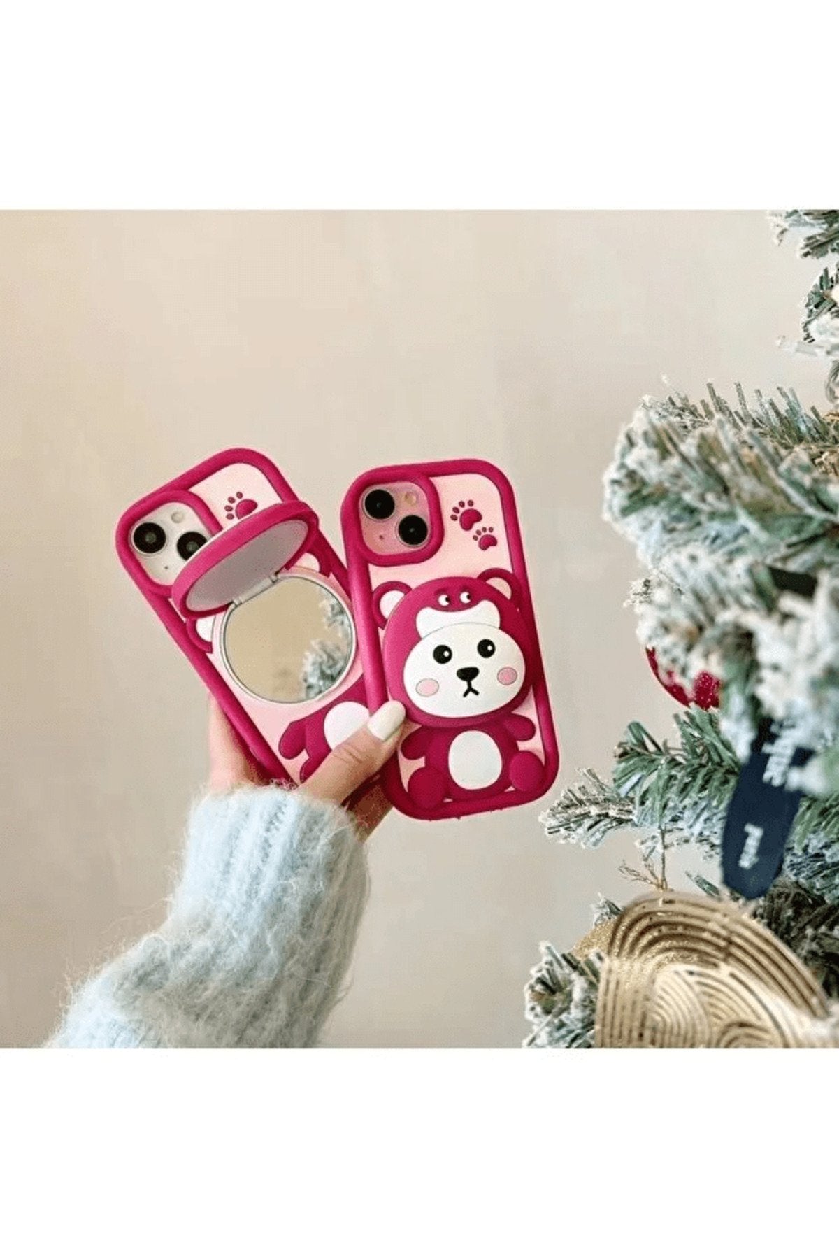 iPhone 15 Pro Max Uyumlu Makyaj Aynalı ve Stand Özellikli Darbe Koruyucu Tasarım Telefon Kılıfı