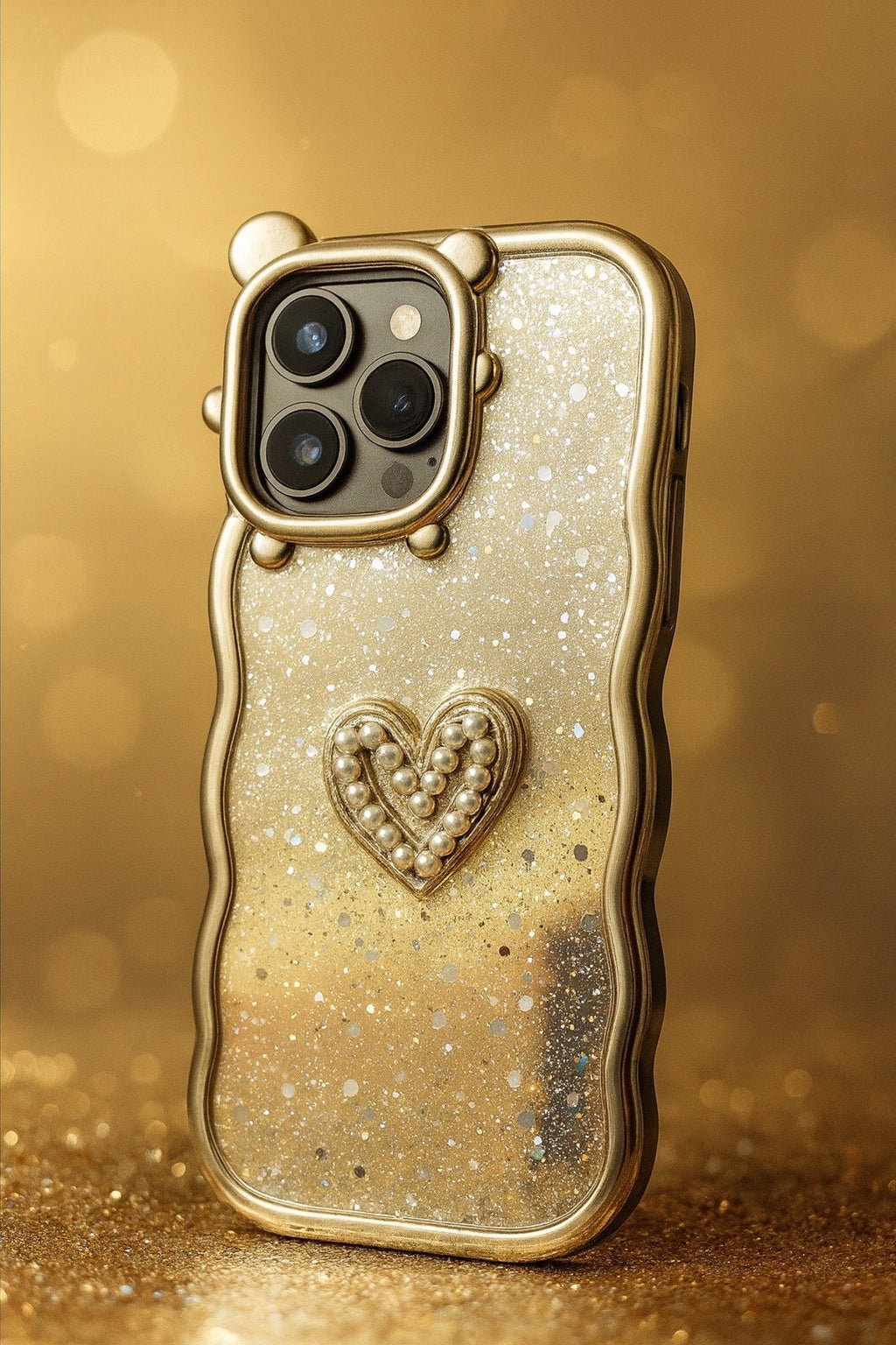 iPhone 14 Pro Uyumlu Parlak Simli Desenli Ayıcık Karakterli Premium Telefon Kılıfı