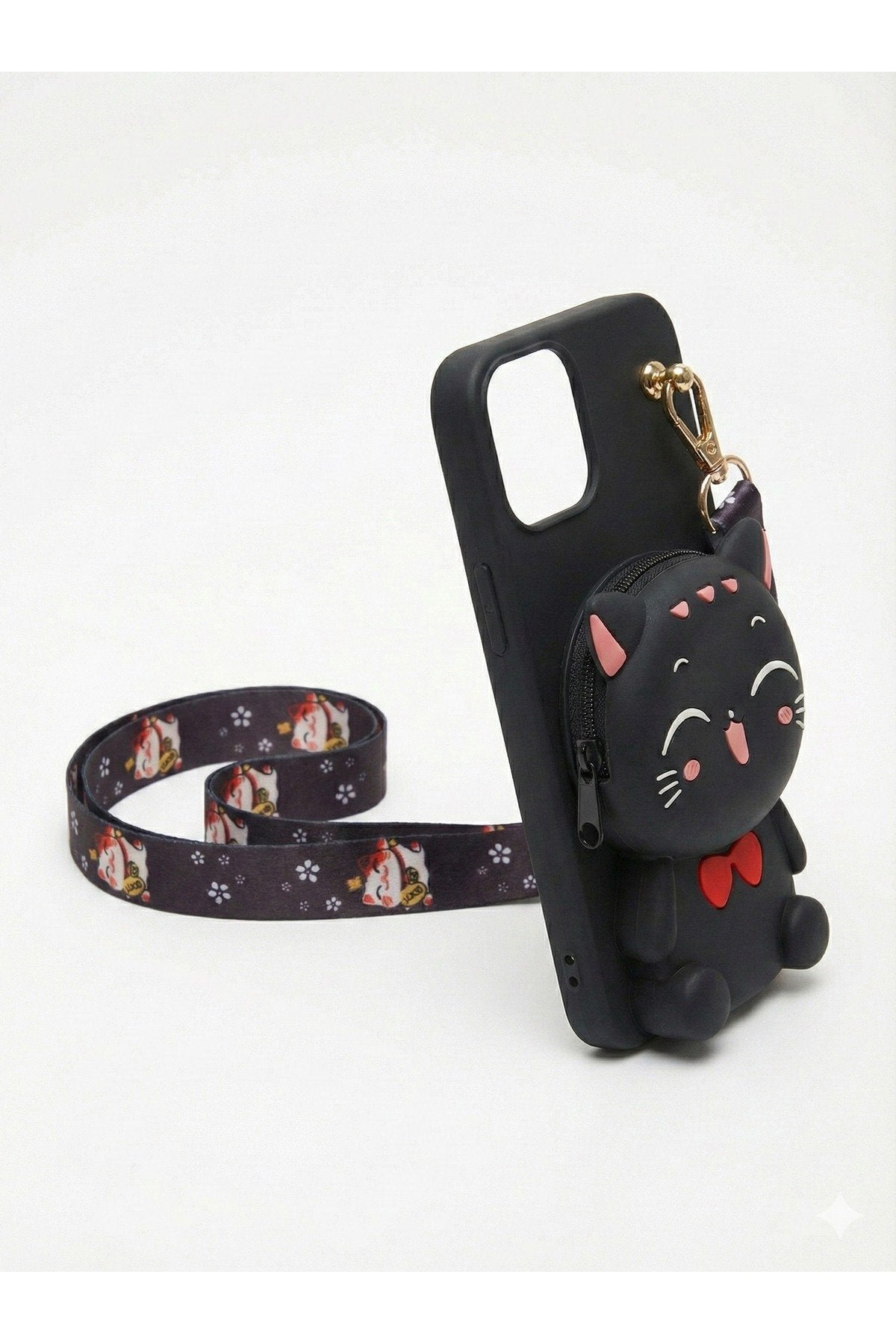 İphone 11 Uyumlu Çantalı ve Boyun El Askı Aparatlı 3 Boyutlu Desenli Telefon Kılıfı