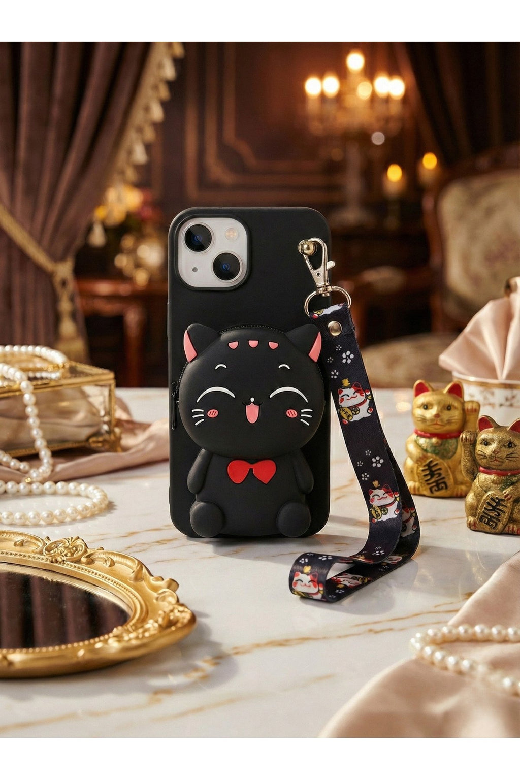 İphone 14 Plus ve 15 Plus Uyumlu Çantalı ve Boyun El Askı Aparatlı 3 Boyutlu Desenli Telefon Kılıfı
