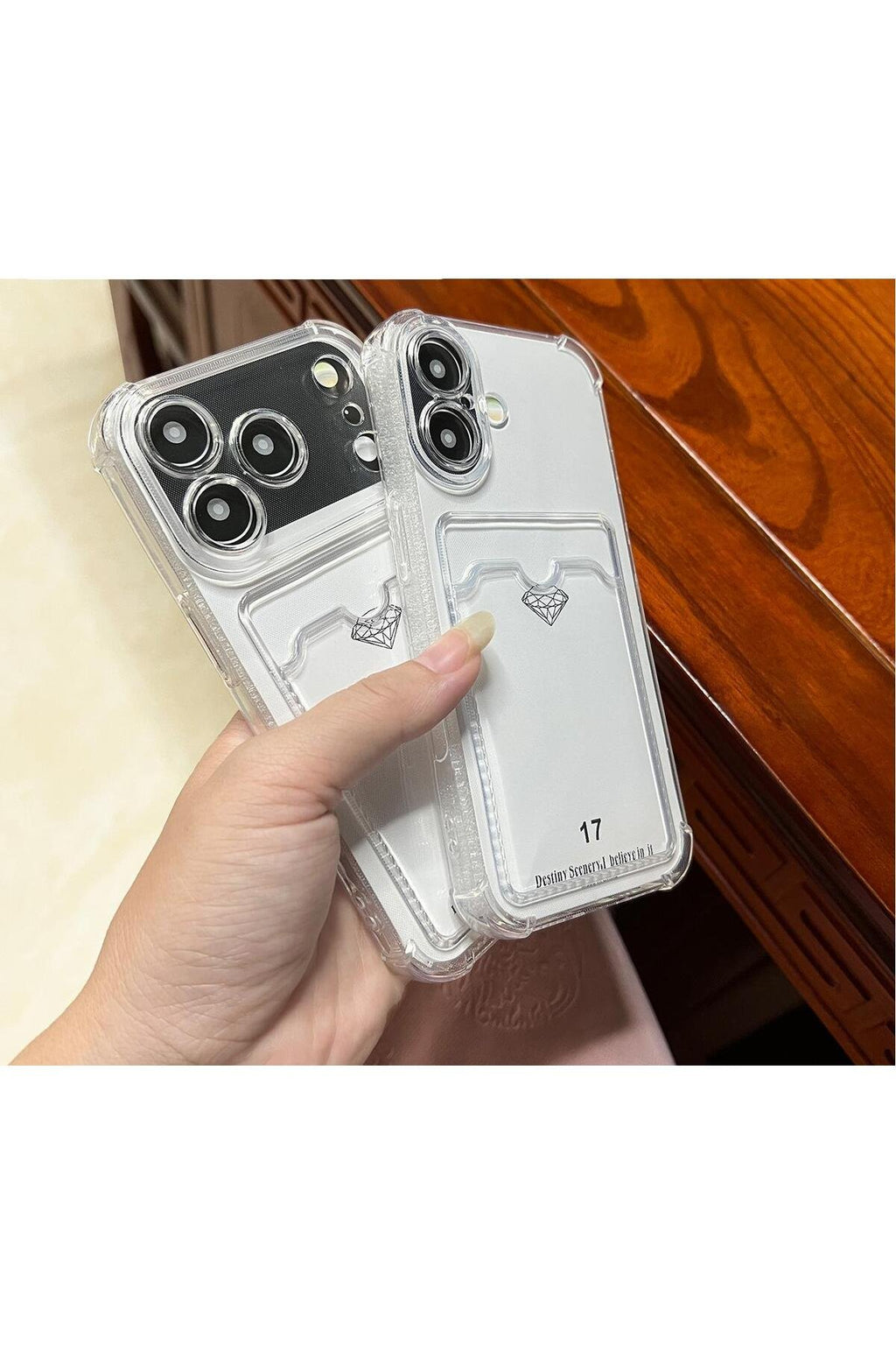 iPhone 17 Pro Uyumlu Şeffaf Kartlıklı Cüzdanlı Premium Sararmaz Telefon Kılıfı