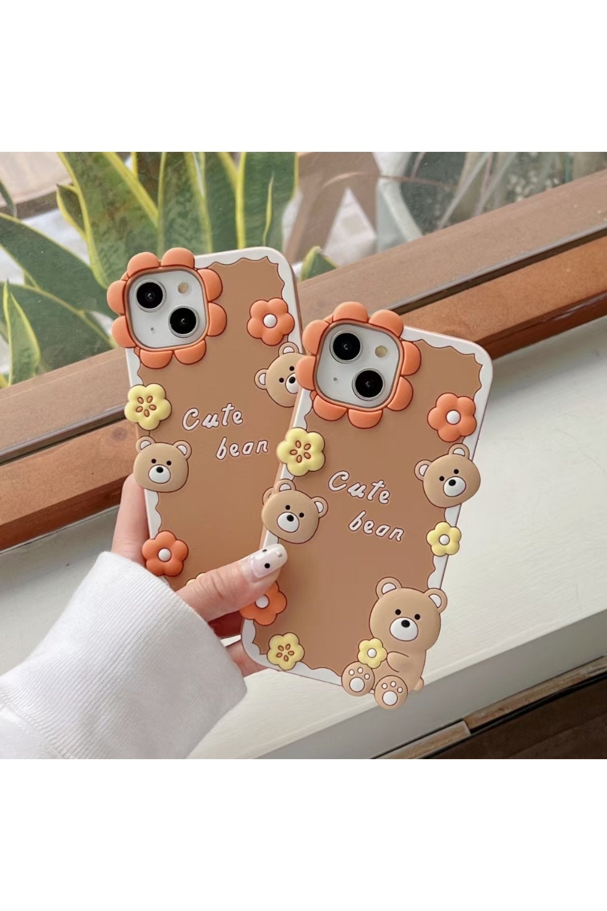 İphone 13 ve 14 Uyumlu Sevimli Ayı ve Çiçek Desenli Darbe Emici Premium Lüx Kılıf