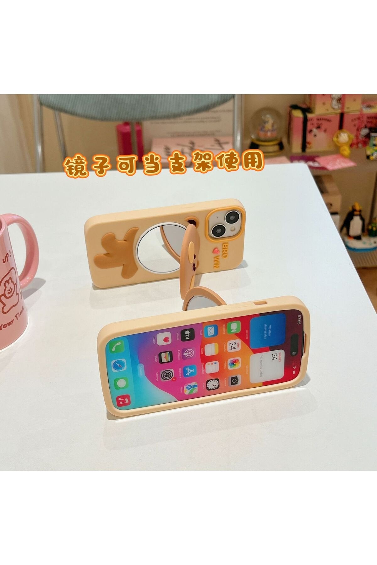 iPhone 14 Pro Uyumlu Aynalı ve Stand Özellikli Şık Tasarım Telefon Kılıfı