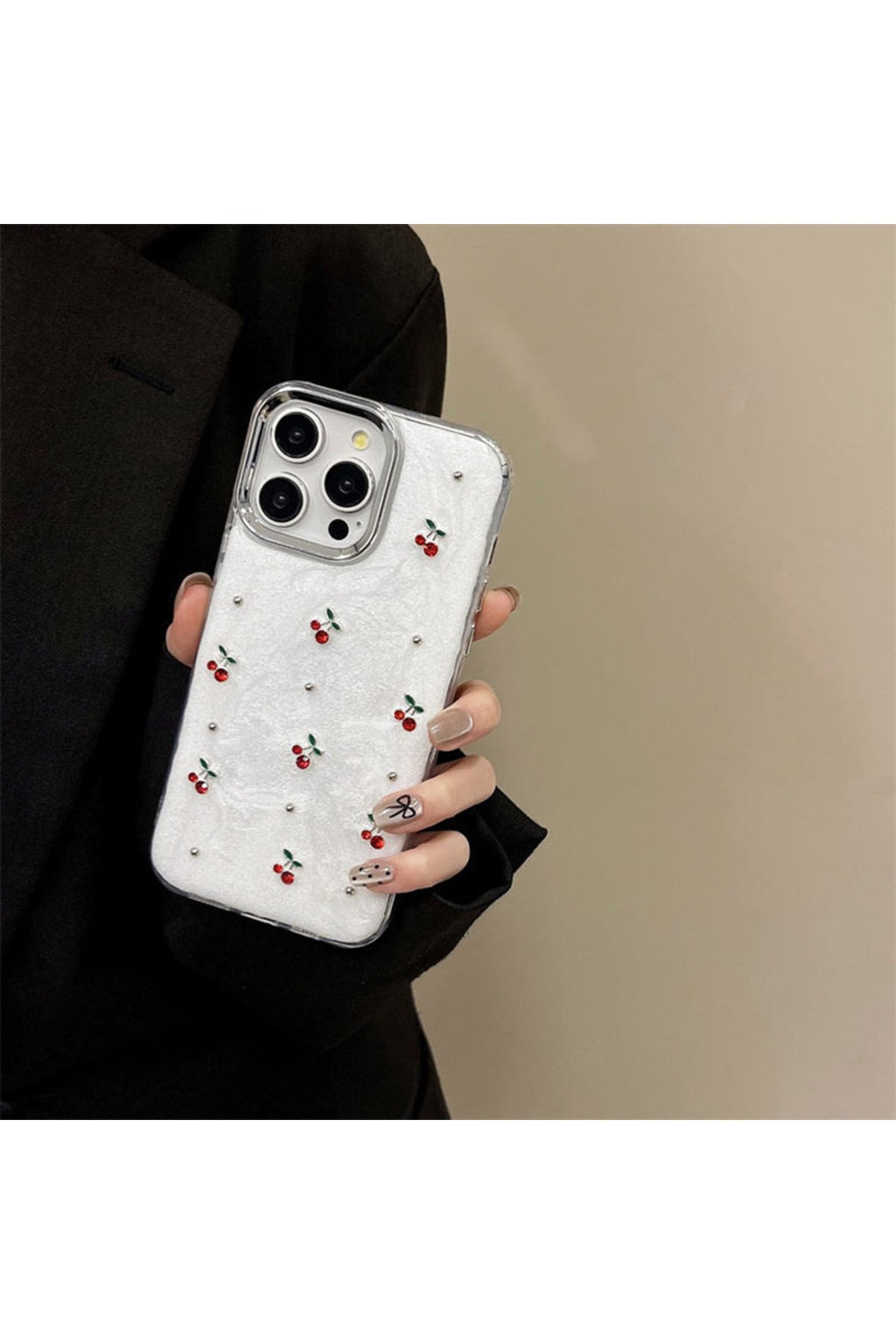 iPhone 12 ve 12 Pro Uyumlu Kiraz Desenli Titanyum Kamera Koruma Çerçeveli Telefon Kılıfı