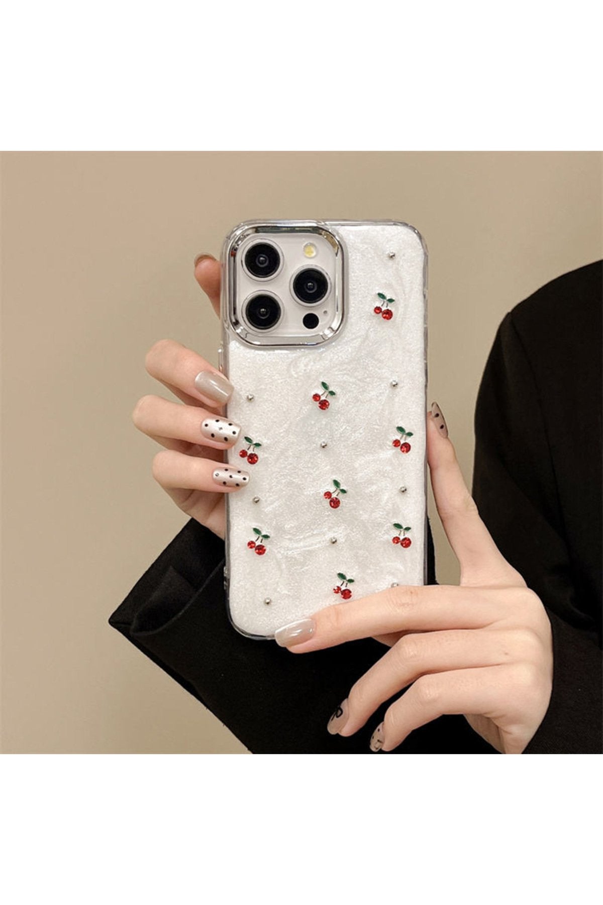 iPhone 11 Uyumlu Kiraz Desenli Titanyum Kamera Koruma Çerçeveli Telefon Kılıfı