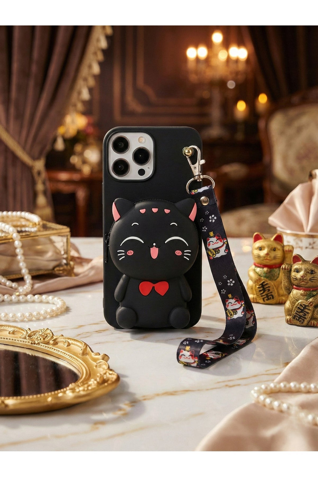 İphone 13 Pro Uyumlu Çantalı ve Boyun El Askı Aparatlı 3 Boyutlu Desenli Telefon Kılıfı